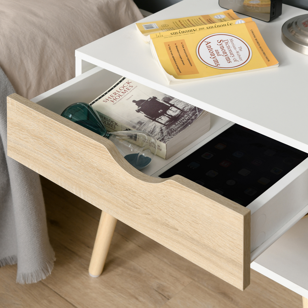 Bedside Table with Drawer and Shelf, Modern Nightstand, End Table