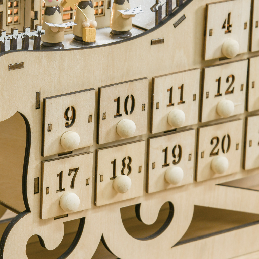 Christmas Advent Calendar 2021 Light Up Wooden Sleigh Countdown Natural