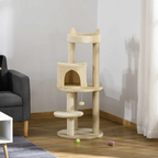 3-Tier Deluxe Cat Activity Tree Scratching Posts Kitten Beige Pawhut