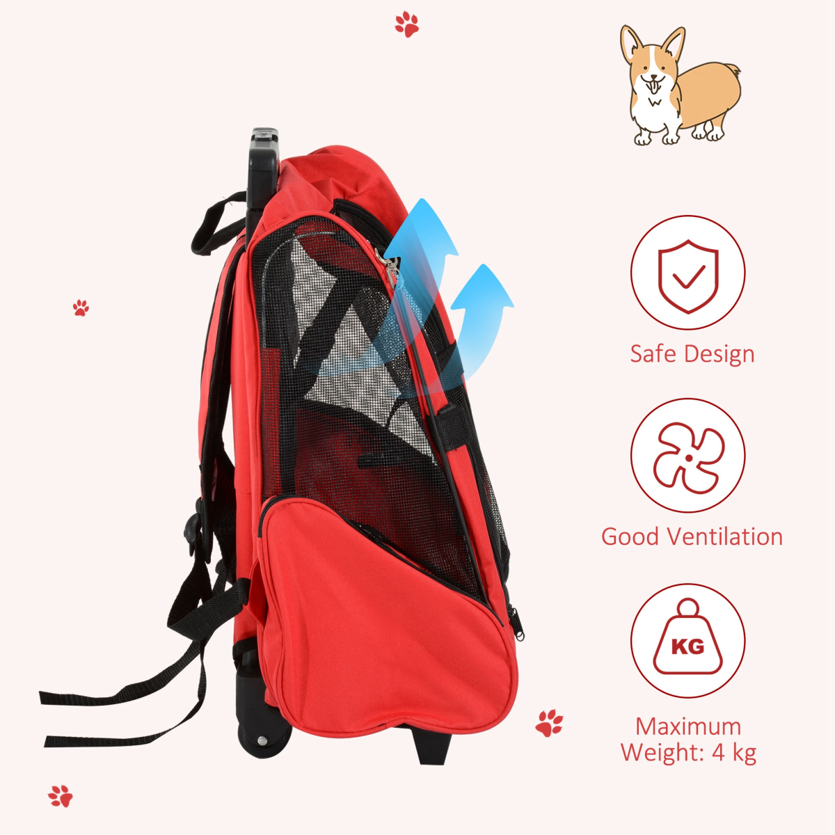 Pet Travel Backpack Bag Cat Puppy Dog Carrier with Trolley and Telescopic Handle