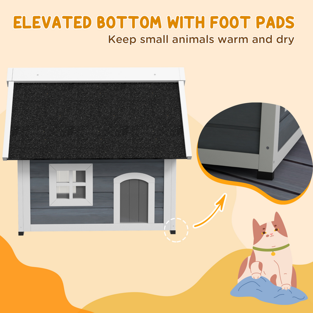 PawHut?Outdoor Feral Cat House with Openable Asphalt Roof,?Grey