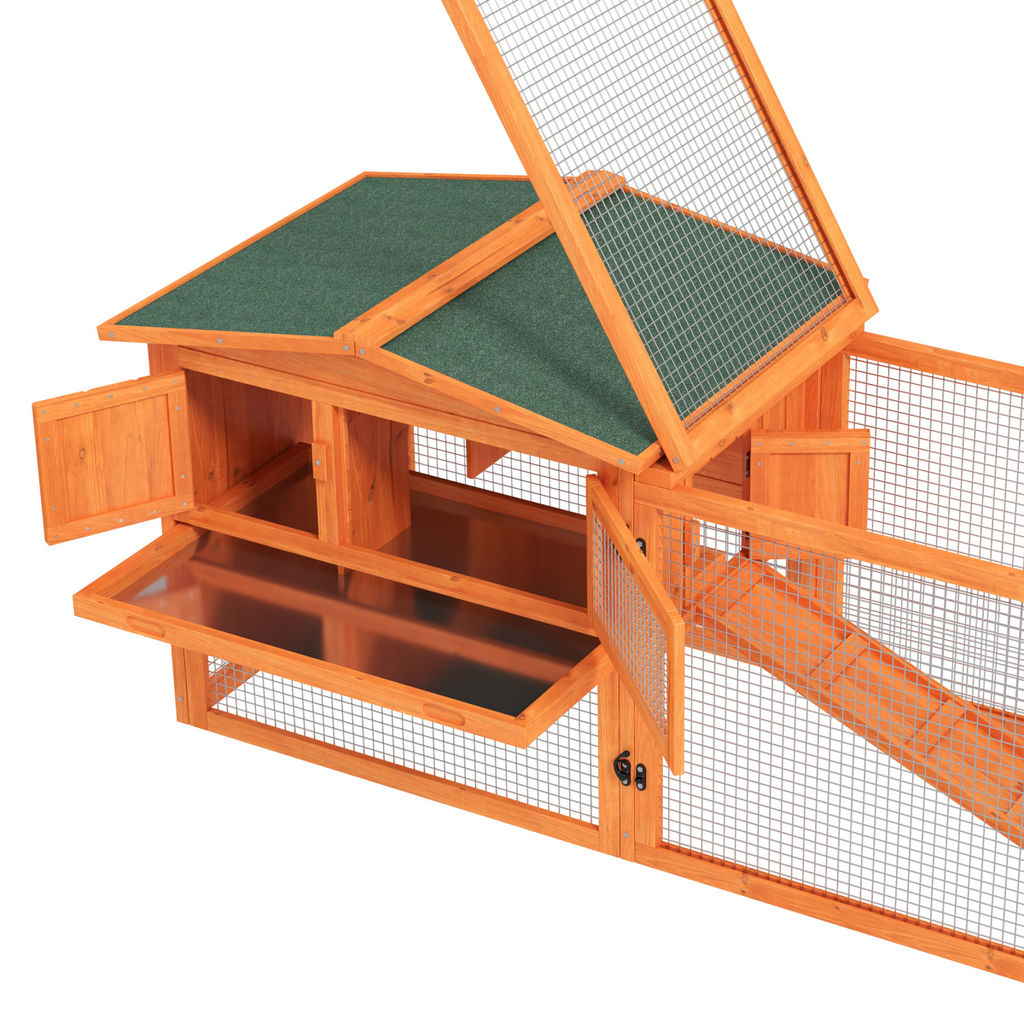 Rabbit Hutch and Run Outdoor Sliding Tray Hay Rack Ramp, 156x58x68 cm Pawhut