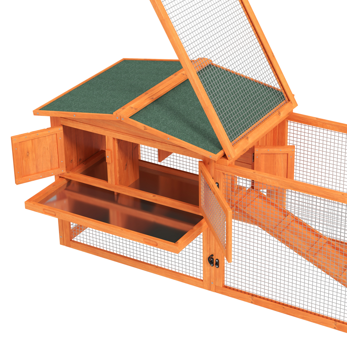 Rabbit Hutch and Run Outdoor Sliding Tray Hay Rack Ramp, 156x58x68 cm Pawhut