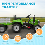 Ride on Tractor with Detachable Trailer, Remote Control, Music - Green