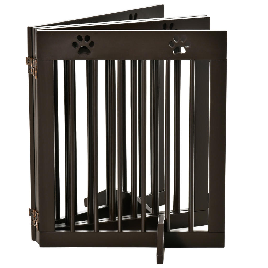 Freestanding Pet Gate 4 Panel Folding Wooden Dog Barrier with Support Feet