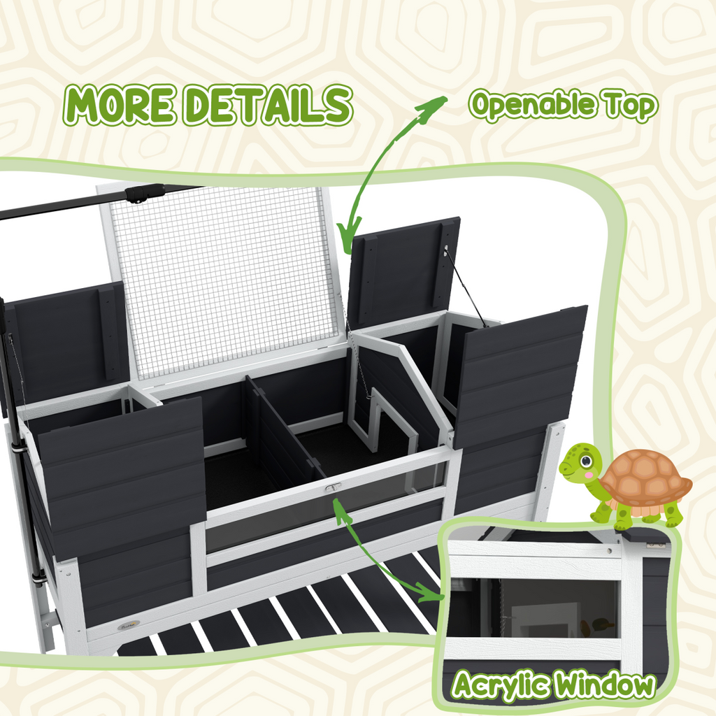 PawHut Tortoise House with Adjustable Lamp Holder, Openable Lid, Dual Main Houses