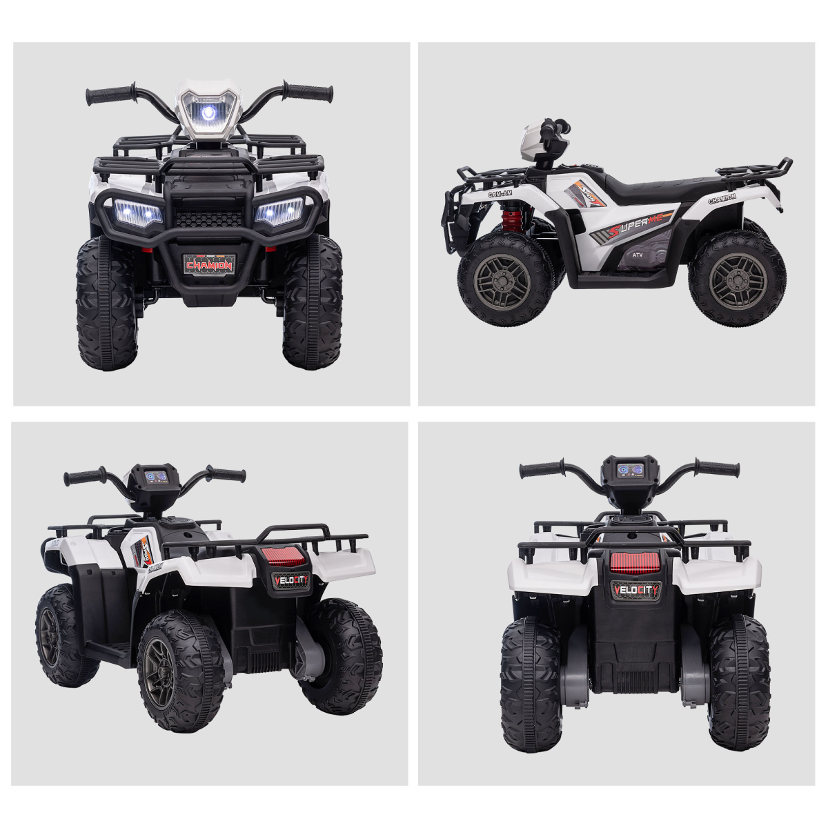 12V Electric Quad Bike for Kids with LED Headlights, Music - White