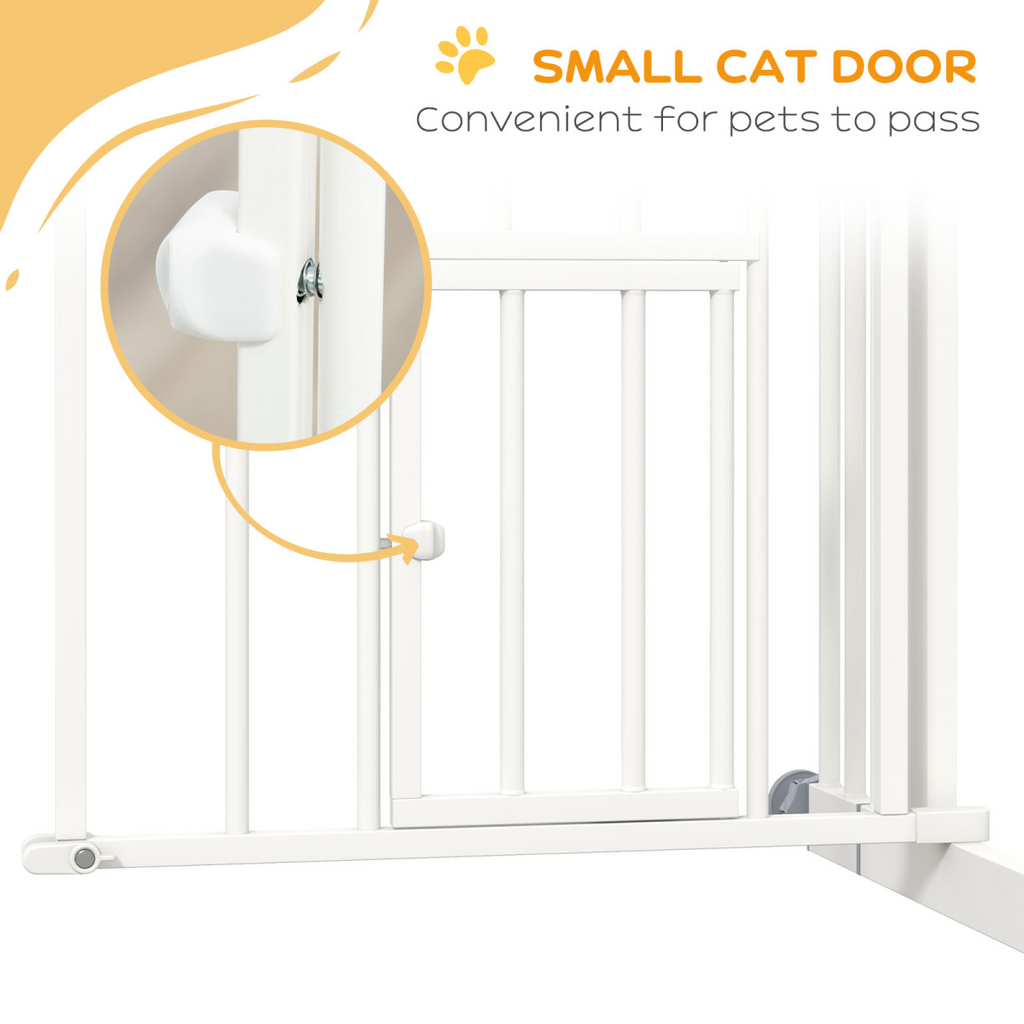 PawHut Pressure Fit, Safety Gate Dog Gate with Small Cat Door Opening, 74-80cm