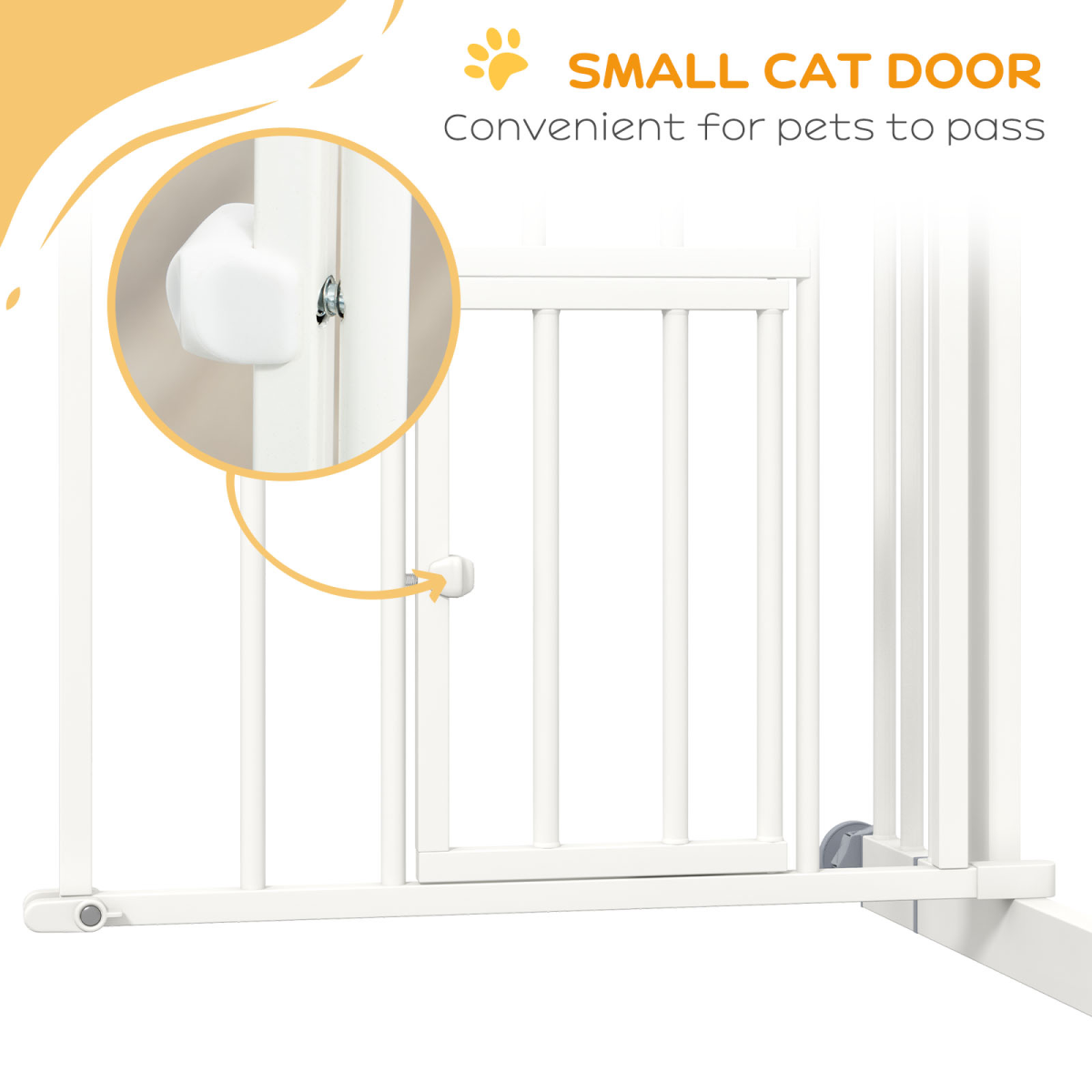 PawHut Pressure Fit, Safety Gate Dog Gate with Small Cat Door Opening, 74-80cm