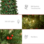 7FT Prelit Artificial Pencil Christmas Tree Warm White LED Red Berry Green