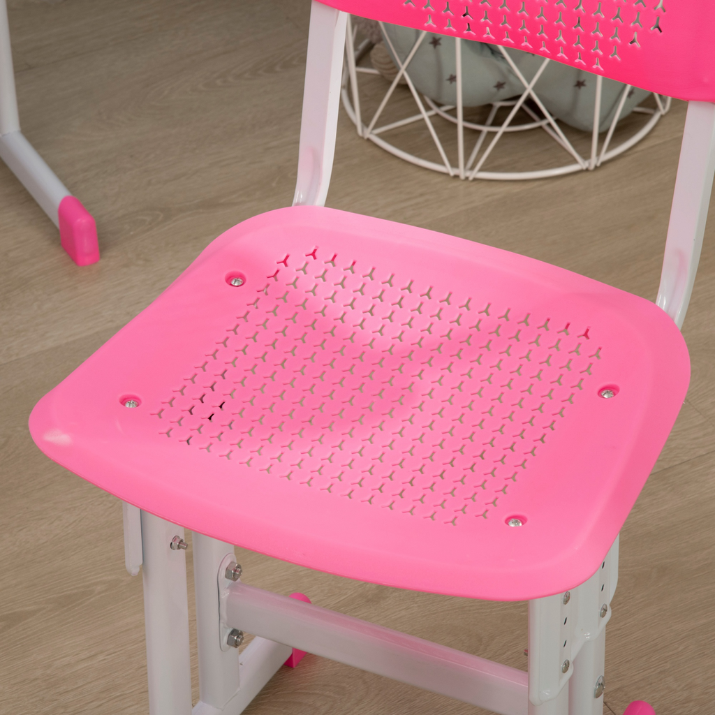 Kids Desk and Chair Set w/ Drawer, Book Stand, Cup Holder, Pen Slot, Pink
