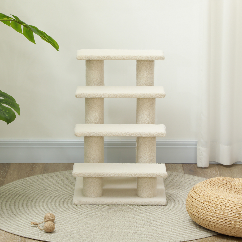 Pet Ramp Stairs 4 Steps Cat Tree Ladder Safety Steps Climbing Frame Brown