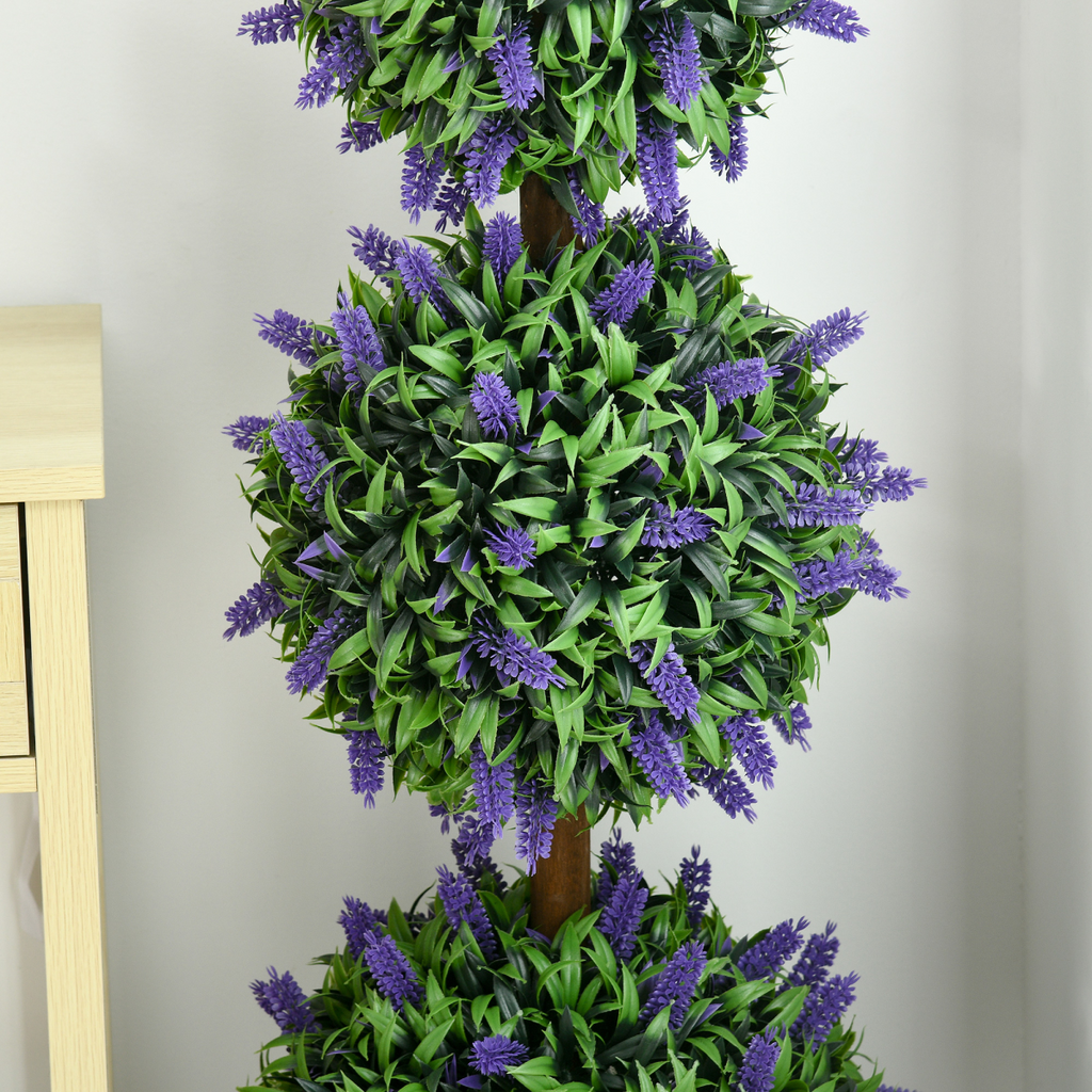 Set of 2 Potted Artificial Plants Ball Tree with Lavender Flowers, 110cm