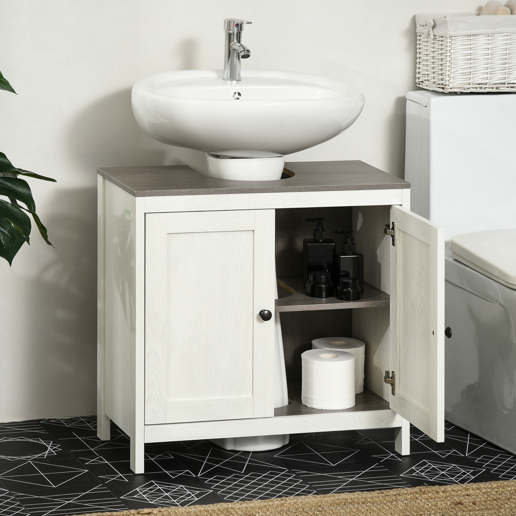 Freestanding Bathroom Under Sink Cabinet w/ Doors Adjustable Shelf, White