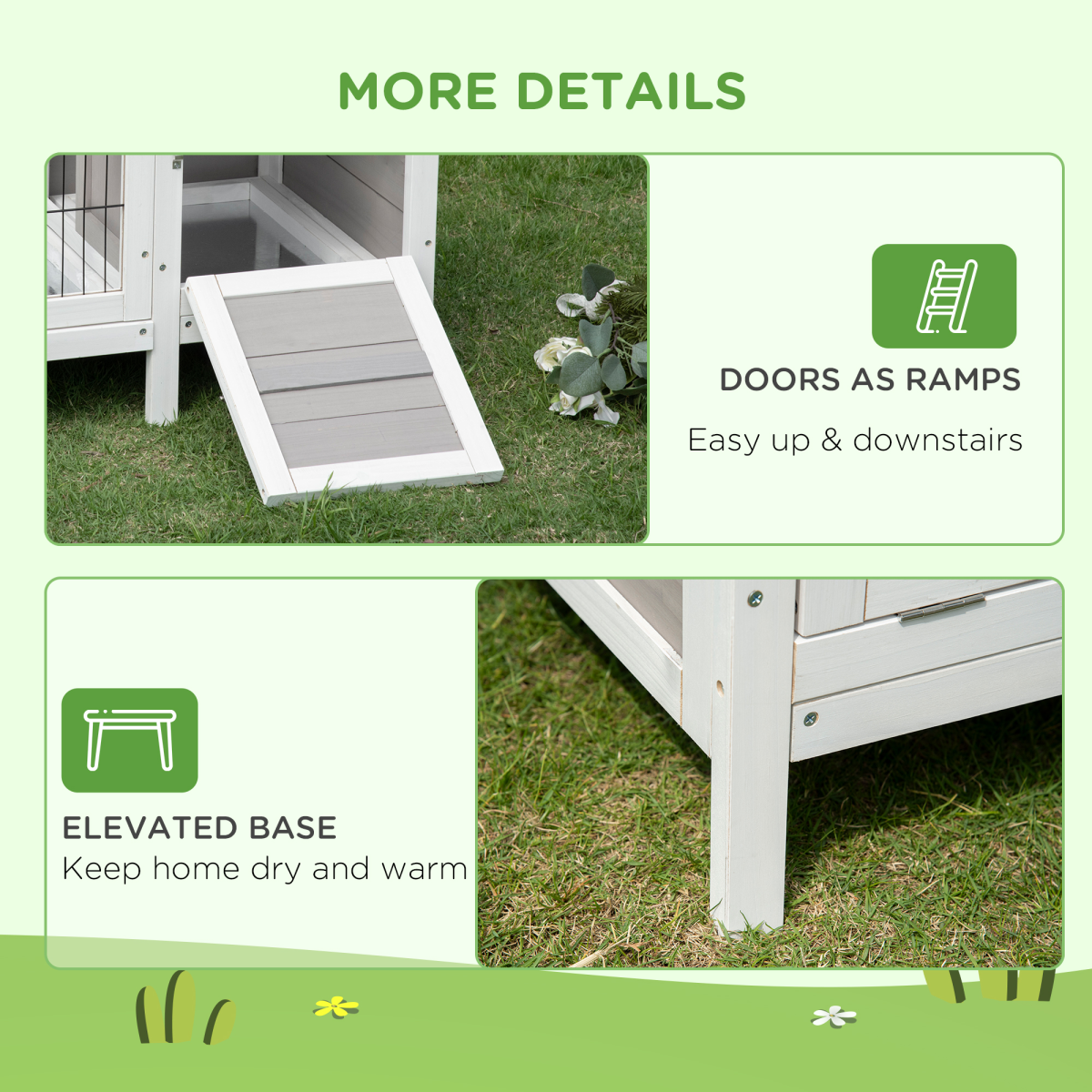 Indoor Rabbit Hutch Separable Guinea Pig Cage Bunny Run with Slide Out Tray - Grey
