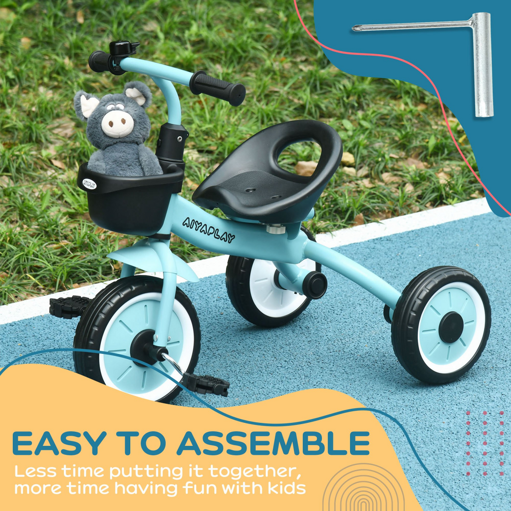 AIYAPLAY Trike with Adjustable Seat Basket Kids Tricycle for 2-5 Years Old Blue