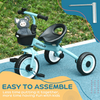 AIYAPLAY Trike with Adjustable Seat Basket Kids Tricycle for 2-5 Years Old Blue