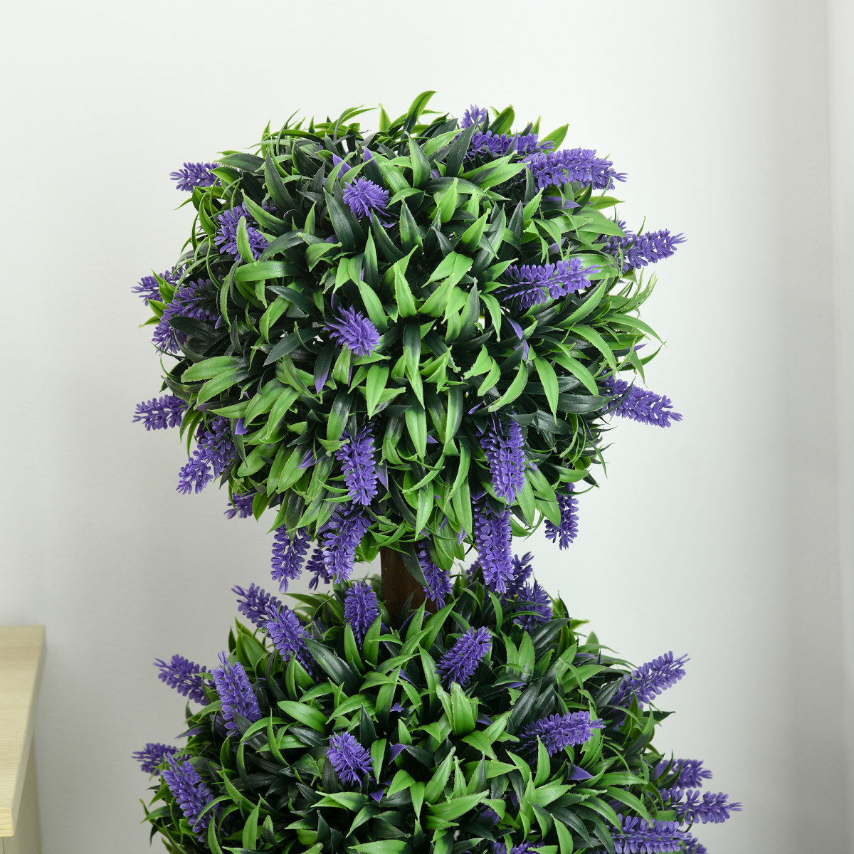 Set of 2 Potted Artificial Plants Ball Tree with Lavender Flowers, 110cm