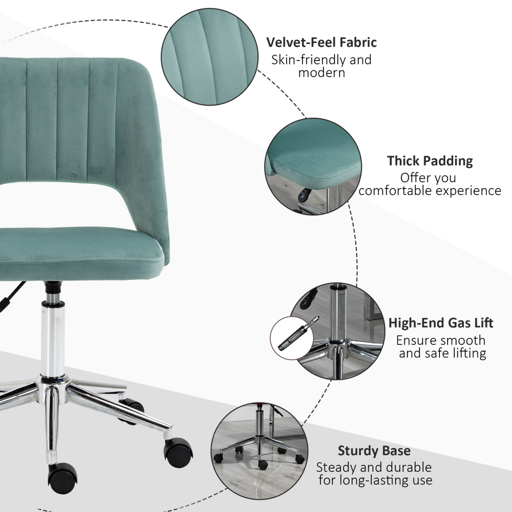 Swivel Office Chair Velvet Fabric Scallop Shape Computer Desk Chair Green