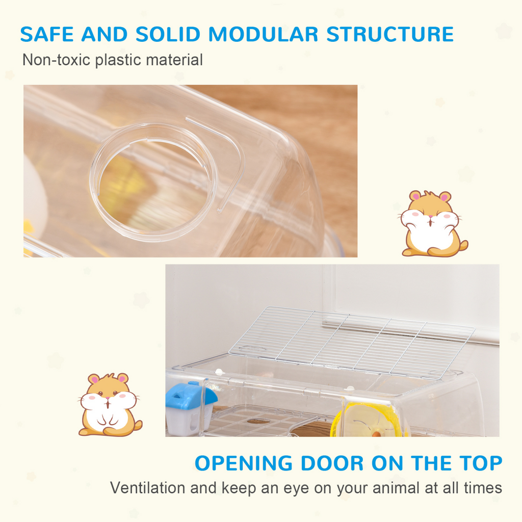 Portable 2 Storey Hamster Cage with Running Wheel Drinker Feeding Bowl Pawhut