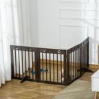 Freestanding Pet Gate 4 Panel Folding Wooden Dog Barrier with Support Feet