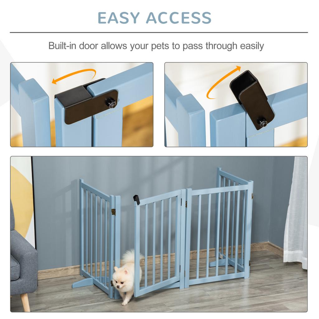 Wooden Foldable Dog Safety Barrier with 4 Panels for Small&Medium Dogs Blue Grey