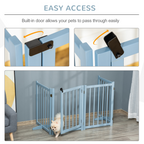 Wooden Foldable Dog Safety Barrier with 4 Panels for Small&Medium Dogs Blue Grey