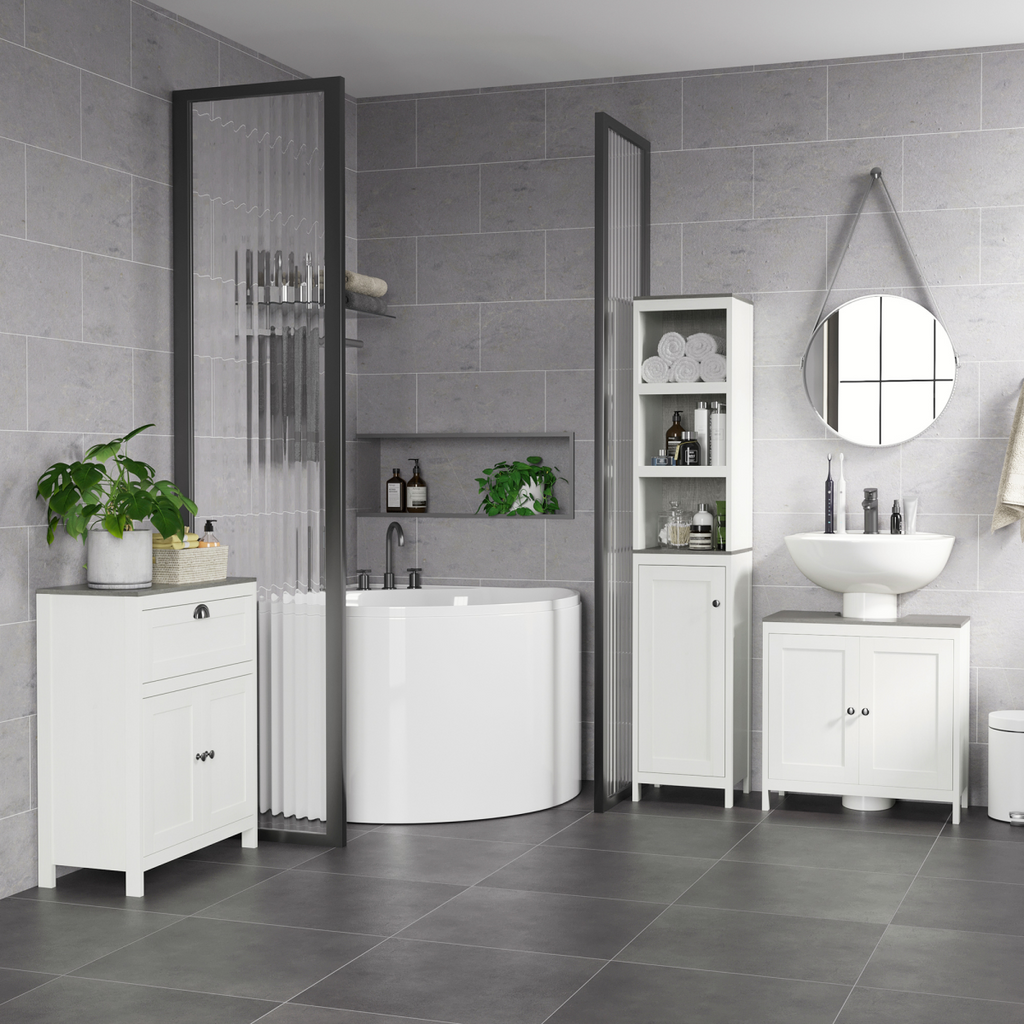 Freestanding Bathroom Under Sink Cabinet w/ Doors Adjustable Shelf, White