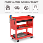 3-tier Tool Trolley Cart Roller Cabinet Storage Box Lockable Casters Red