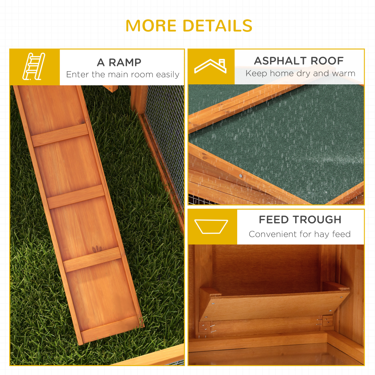Rabbit Hutch and Run Outdoor Sliding Tray Hay Rack Ramp, 156x58x68 cm Pawhut