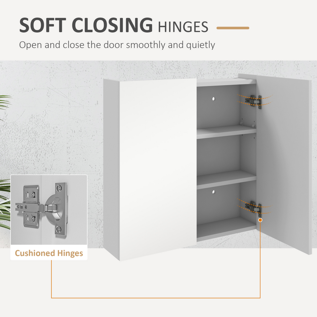 kleankin Wall Mounted Bathroom Storage Cupboard with Mirror and Shelf, White
