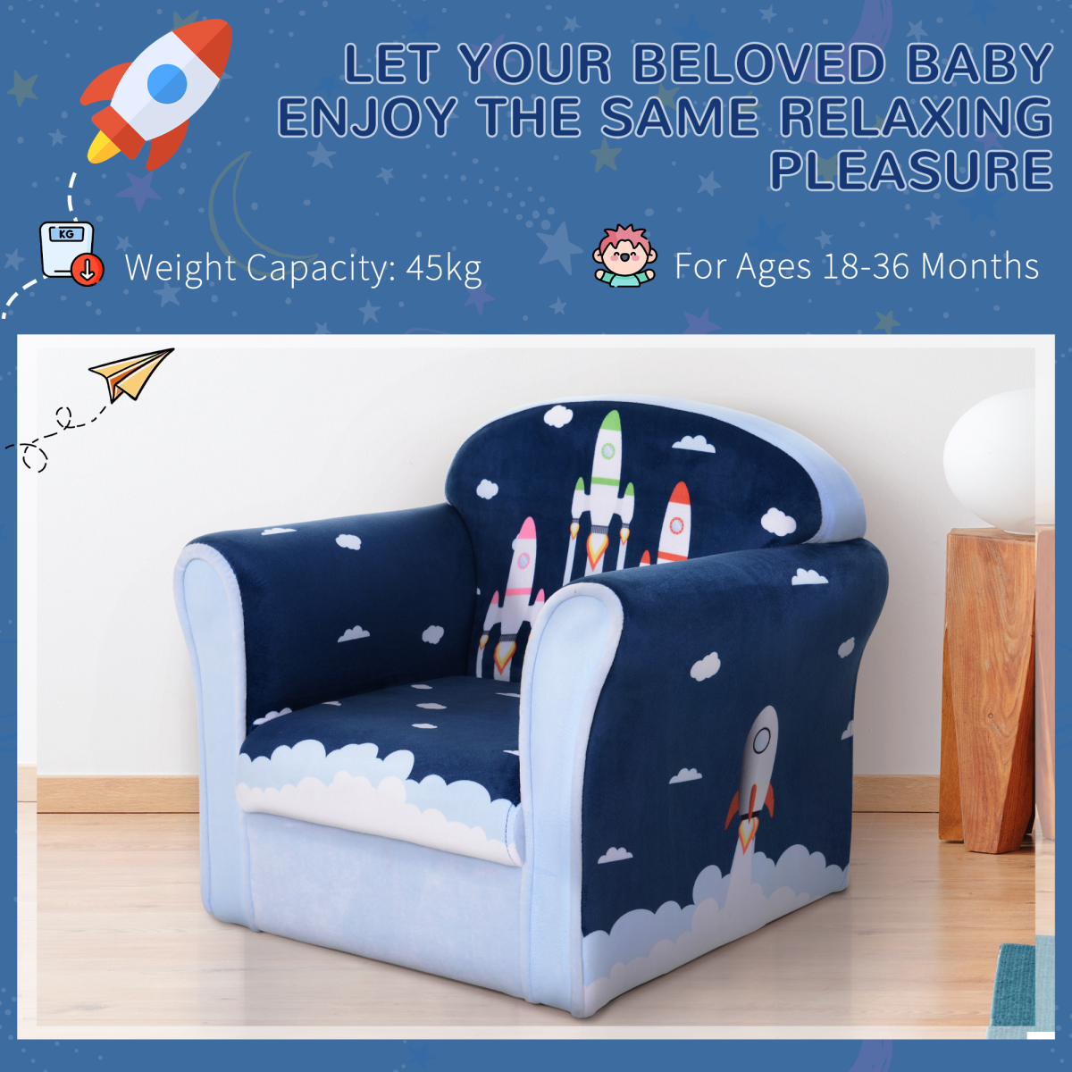Children Chair Armchair Single Sofa Seat Kids Furniture 18M+ 45kg