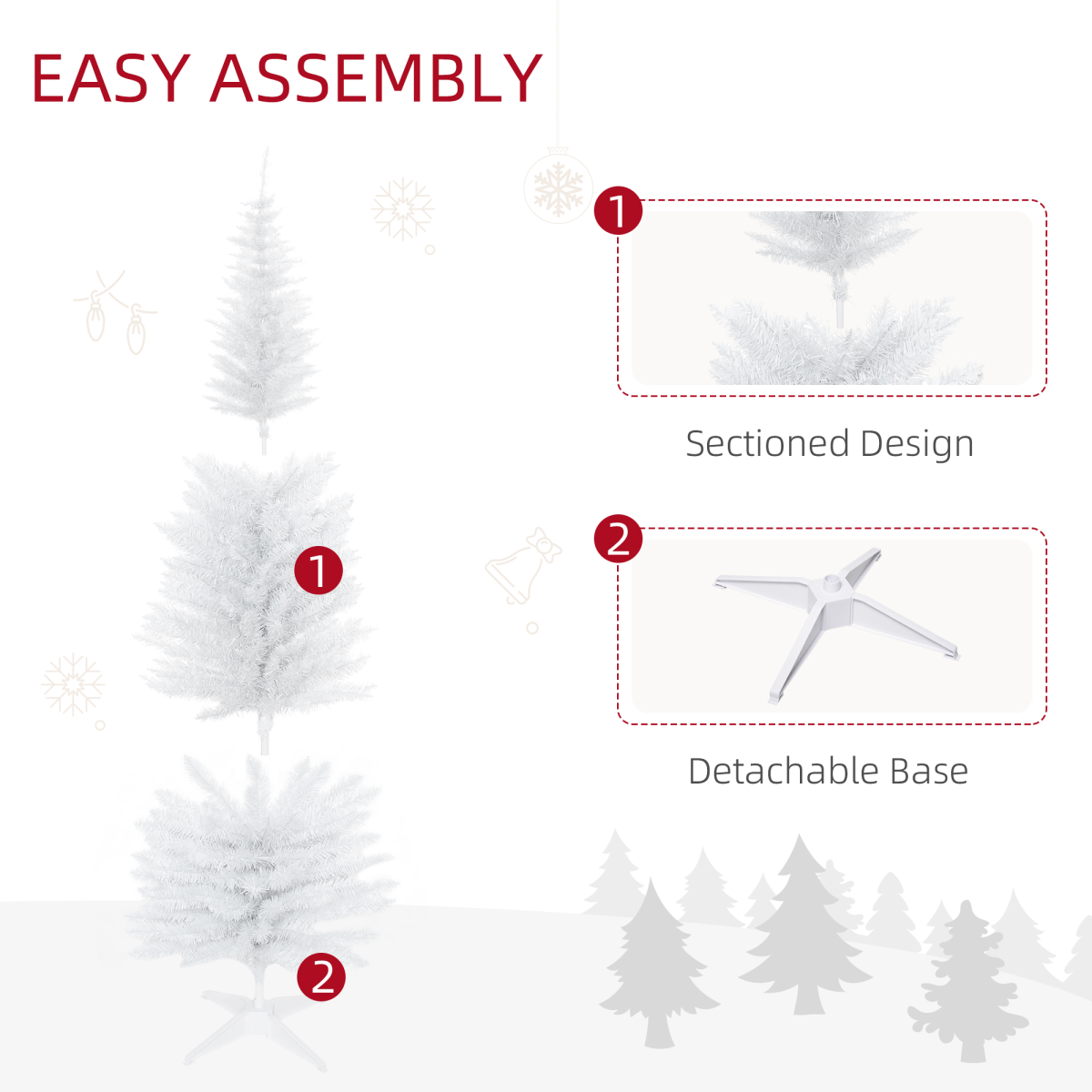 1.8m 6ft Artificial Pine Pencil Slim Christmas Tree with 390 Branch Tips White