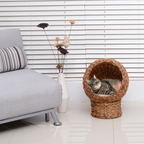 Wicker Cat House, Raised Cat Bed with Cylindrical Base, 42 x 33 x 52cm
