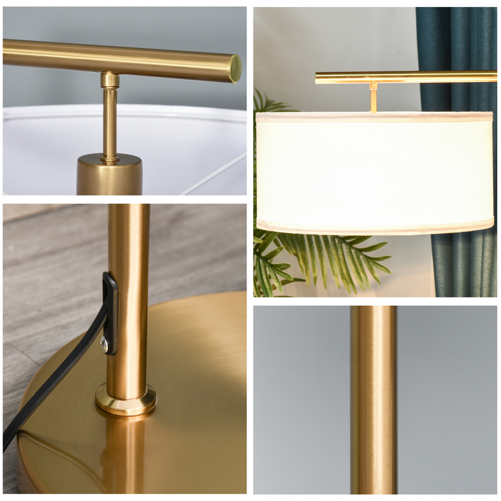 Floor Lamp with Linen Lampshade Round Base for Living Room Bedroom