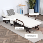 Folding Bed with Mattress & Wheels, Adjustable Backrest, Brown