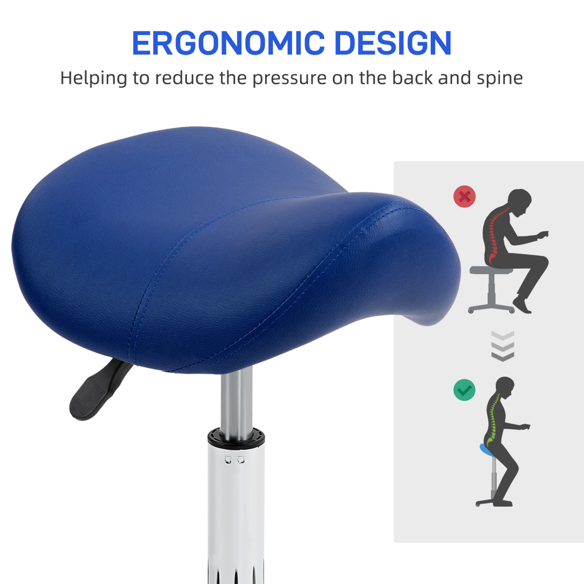 PU Leather Saddle Stool with Moulded Padded Seat Adjustable Height Blue
