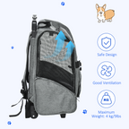 Pet Travel Backpack Bag Cat Dog Carrier with Trolley and Telescopic Wheel Grey
