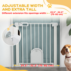 PawHut 75-82 cm Pet Safety Gate Pressure Fit Stair with Small Door Double Locking