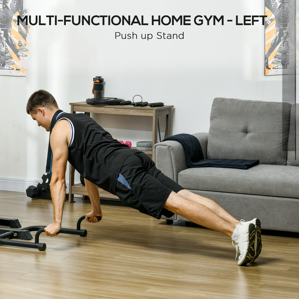 Multi Gym Workout Station with Sit Up Bench, Push Up Stand, Dip Station
