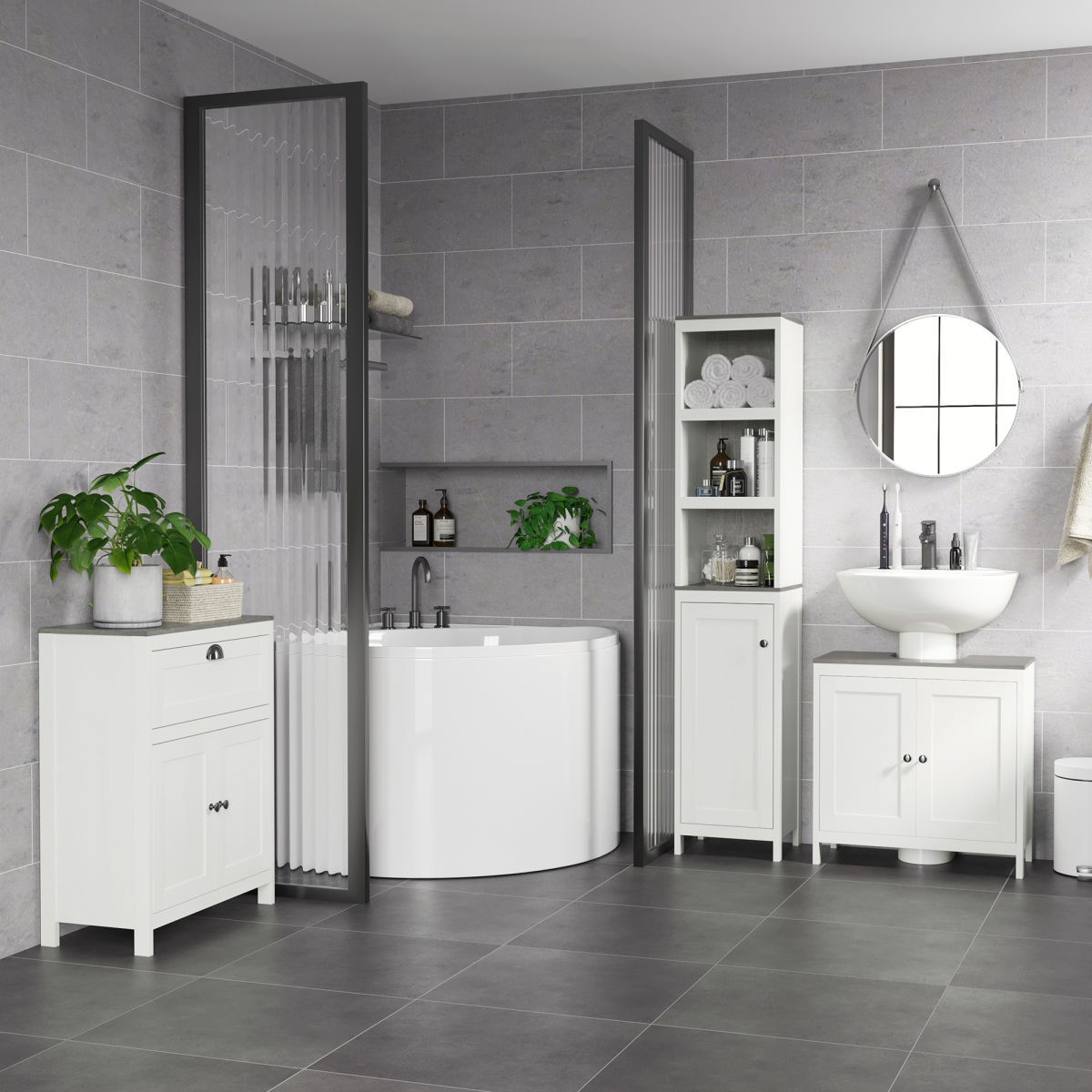 Freestanding Bathroom Under Sink Cabinet w/ Doors Adjustable Shelf, White