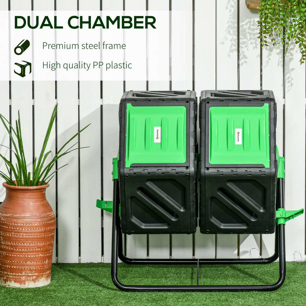 Outsunny 130L Compost Bin Dual Chamber Rotating Composter with Ventilation Holes