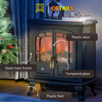 Electric Fireplace LED Fire Flame Effect, Double Door, 1000W/2000W, Black