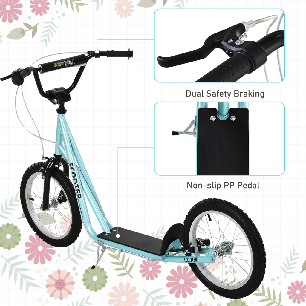 90-96cm Kids Kick Scooter Adjustable Handlebar Inflatable Wheels Blue
