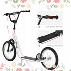 90-96cm Kids Kick Scooter Adjustable Handlebar Inflatable Wheels White