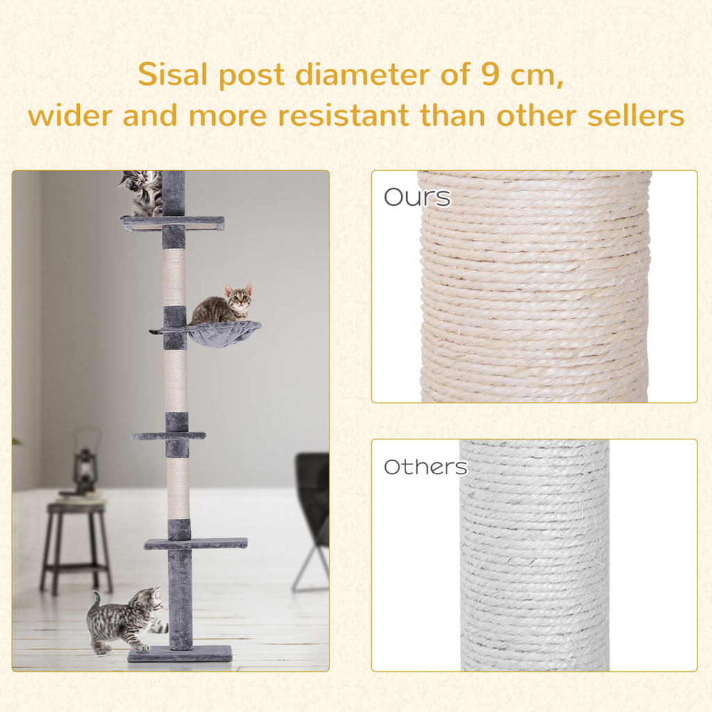 Cat Tree Scratching 5-Tier Kitty Tower  Floor to Ceiling  Adjustable Pawhut