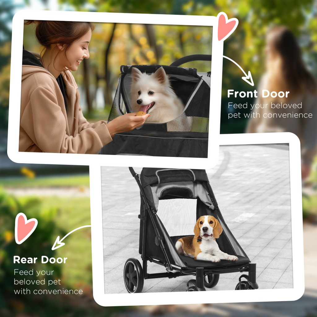 PawHut Foldable Dog Carriage with Universal Wheels, Shock Absorber - Black