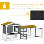 Two-Tier Wooden Rabbit Hutch Small Animal House with Run Box, Slide-Out Tray, Ramp