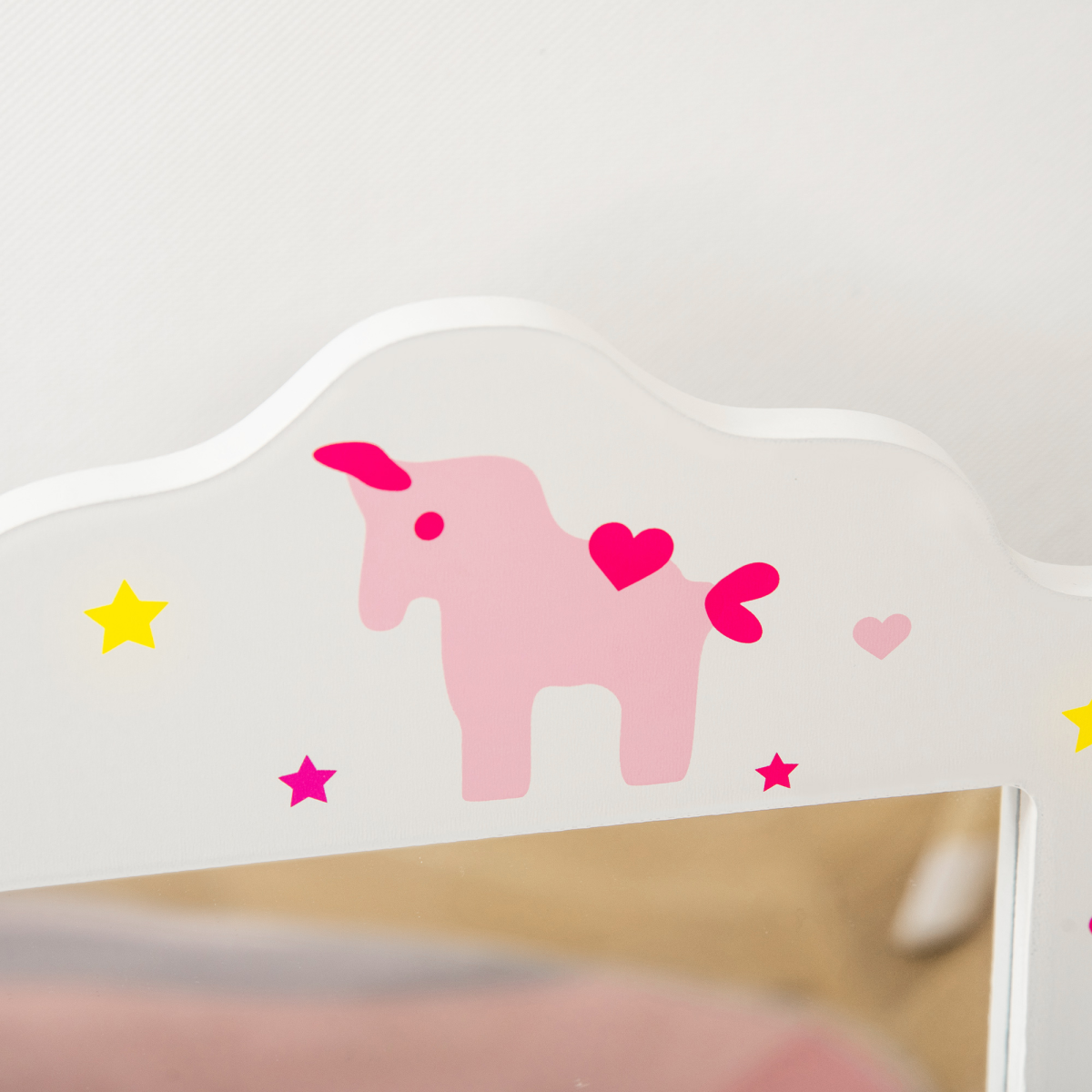 Kids Vanity Table & Stool Girls Dressing Set with Rotatable Mirror Drawer