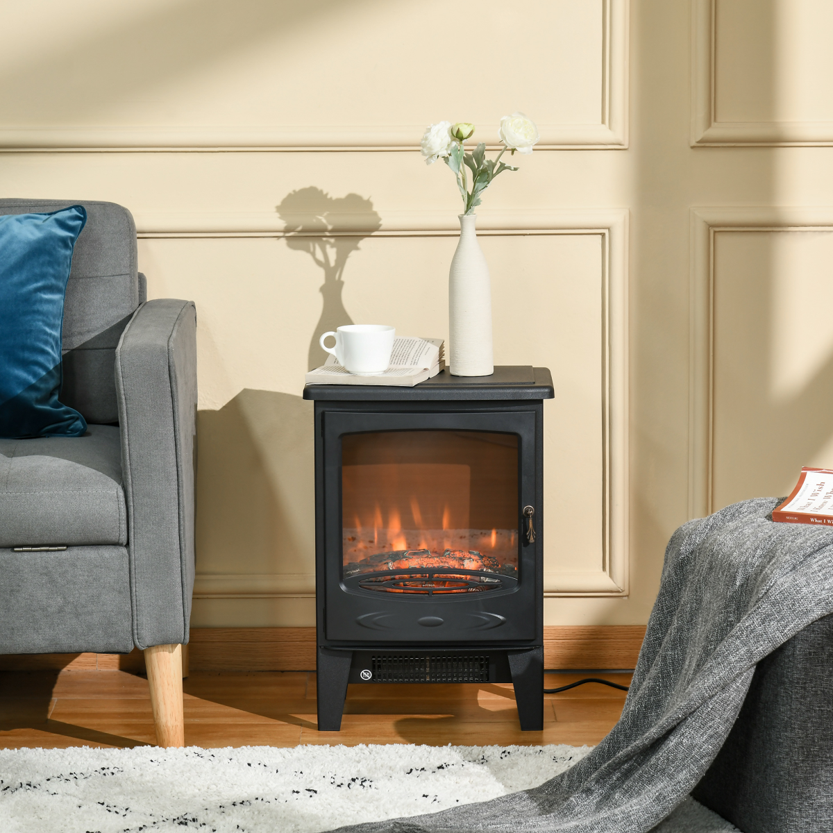 Electric Fireplace Stove Heater Flame Effect, Overheat Safety Protection
